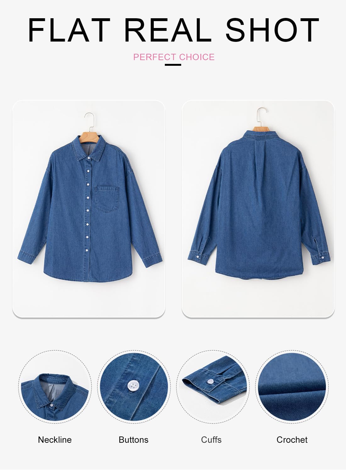 EMMIOLA Women's V Neck Button Down Denim Blouse Casual Tops