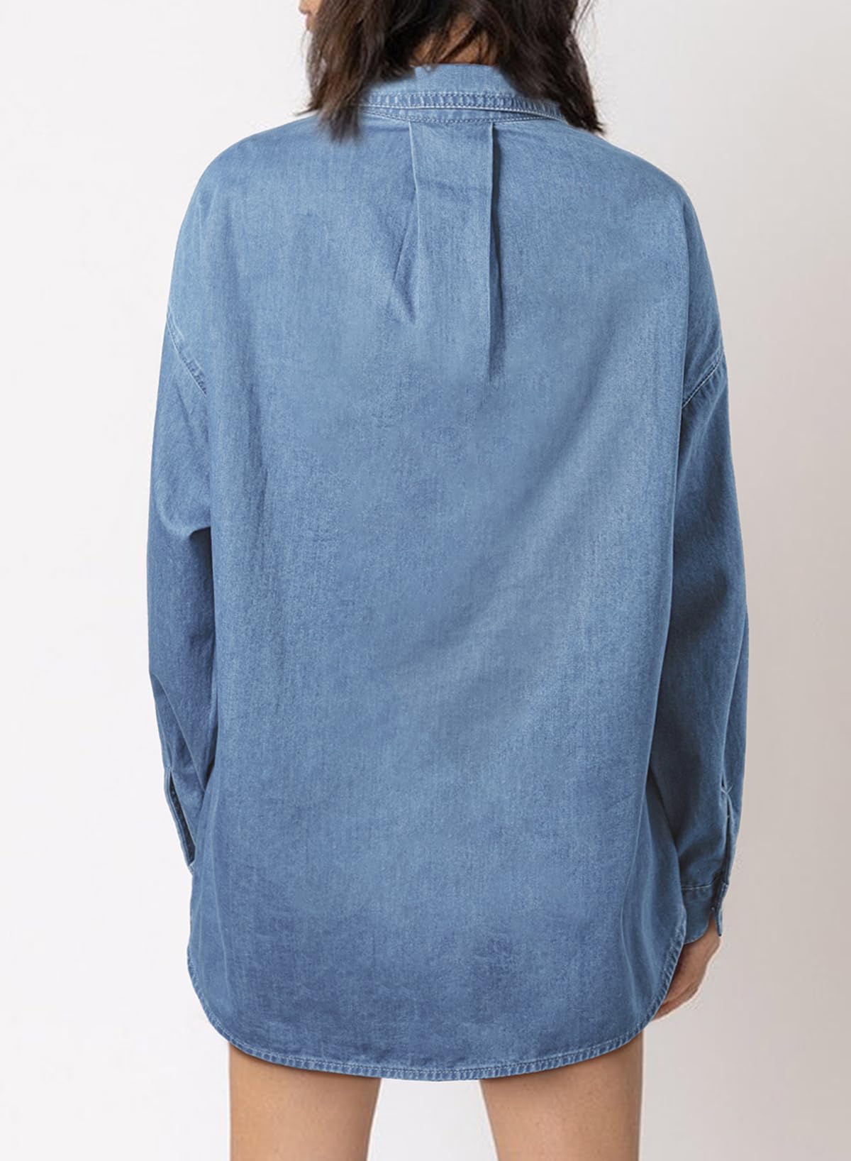 EMMIOLA Women's V Neck Button Down Denim Blouse Casual Tops