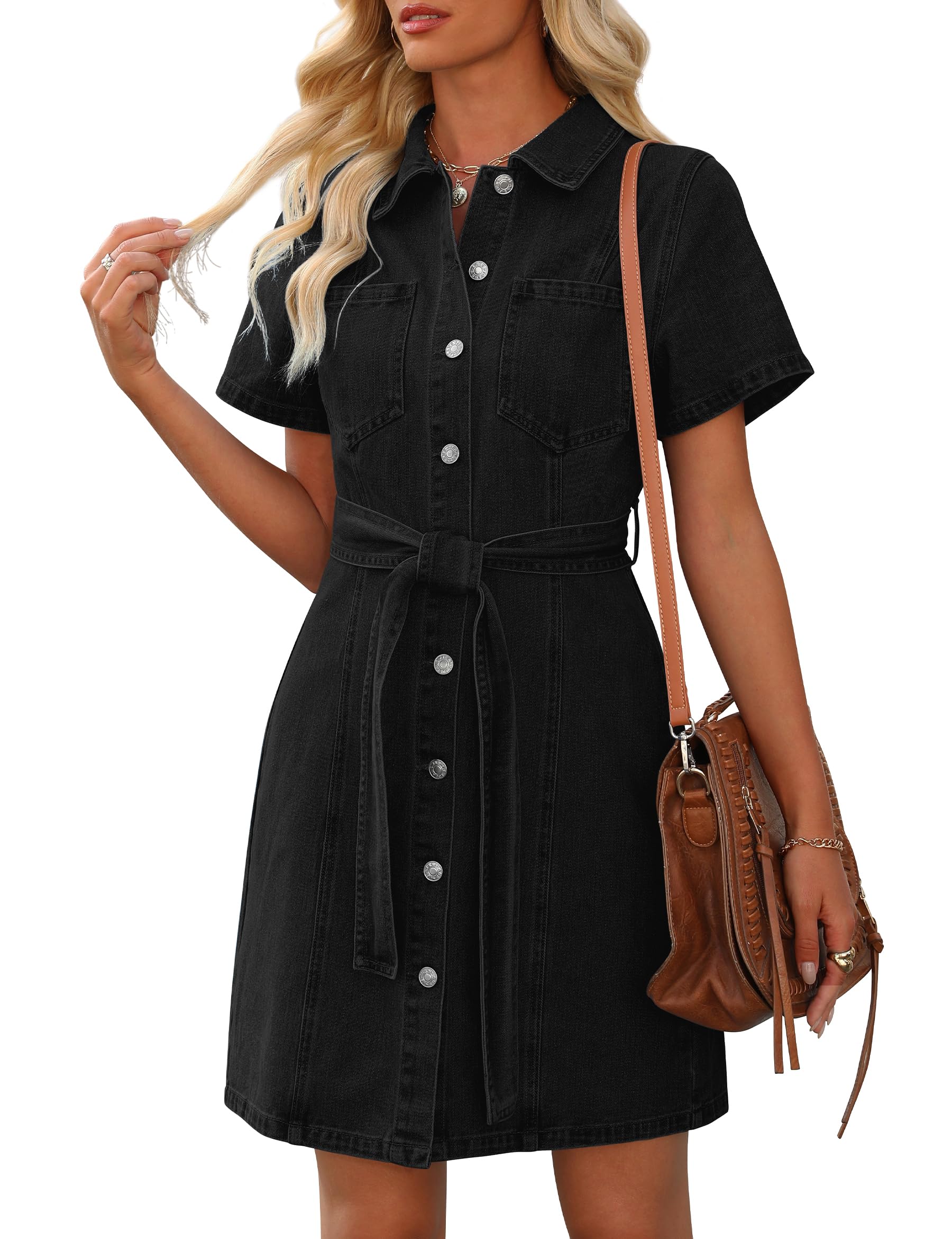 EMMIOLA Women's 2026 Western Cowgirl Short Sleeve Denim Shirt Dress with Pockets