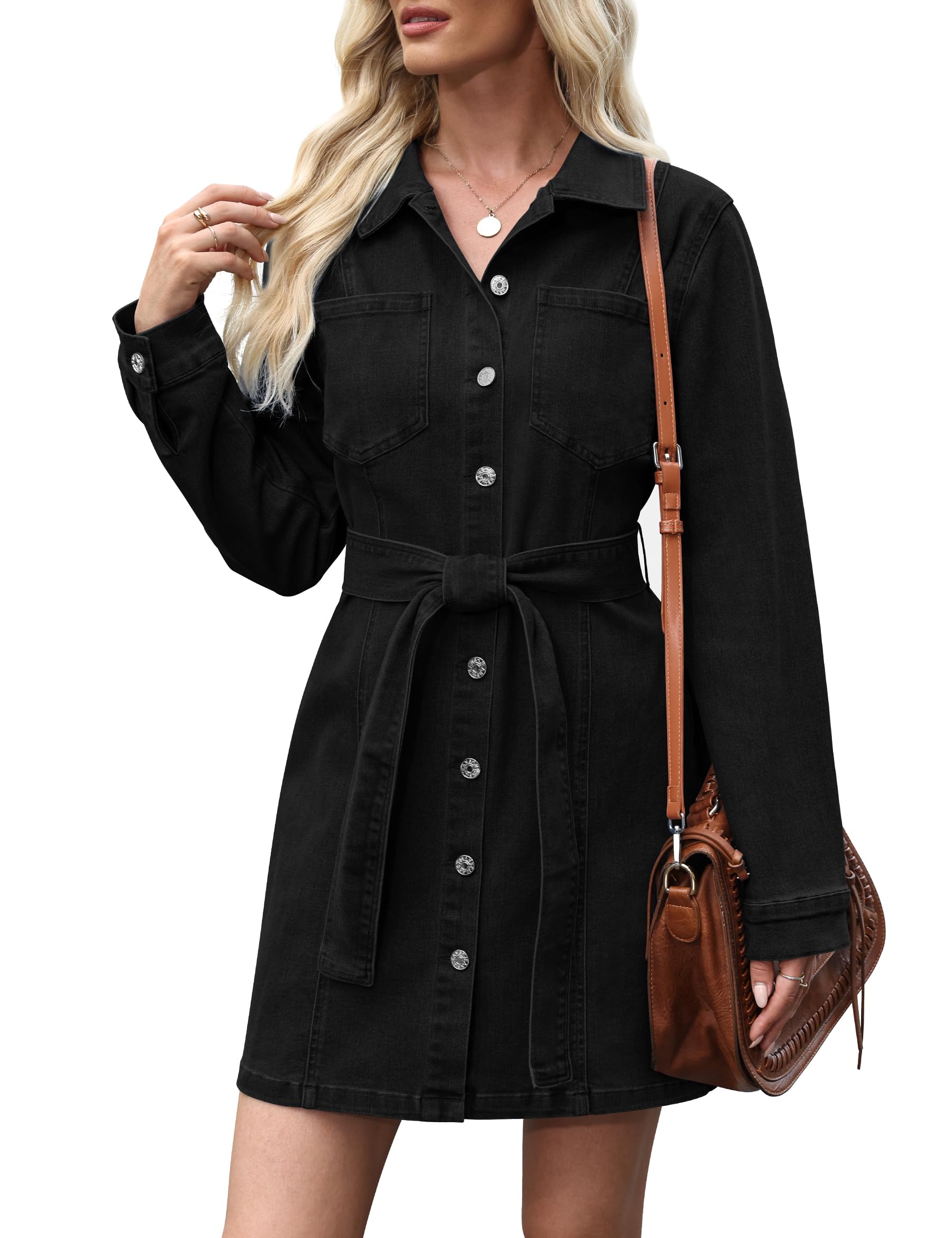 EMMIOLA Women's 2026 Western Cowgirl Short Sleeve Denim Shirt Dress with Pockets
