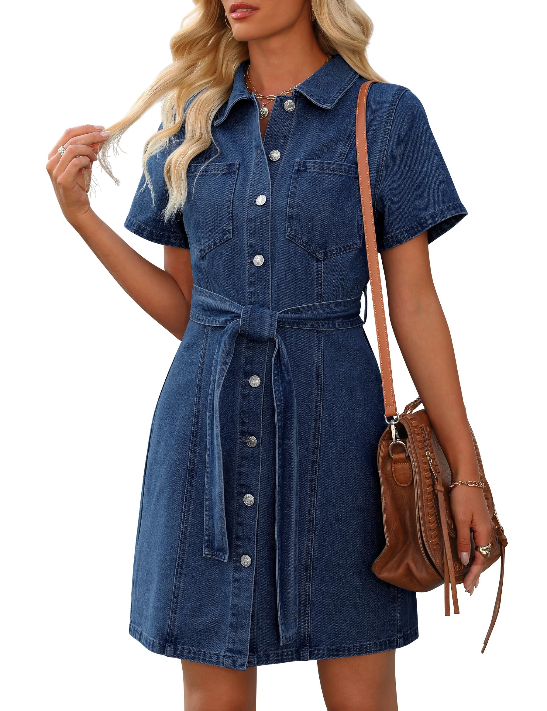 EMMIOLA Women's 2026 Western Cowgirl Short Sleeve Denim Shirt Dress with Pockets