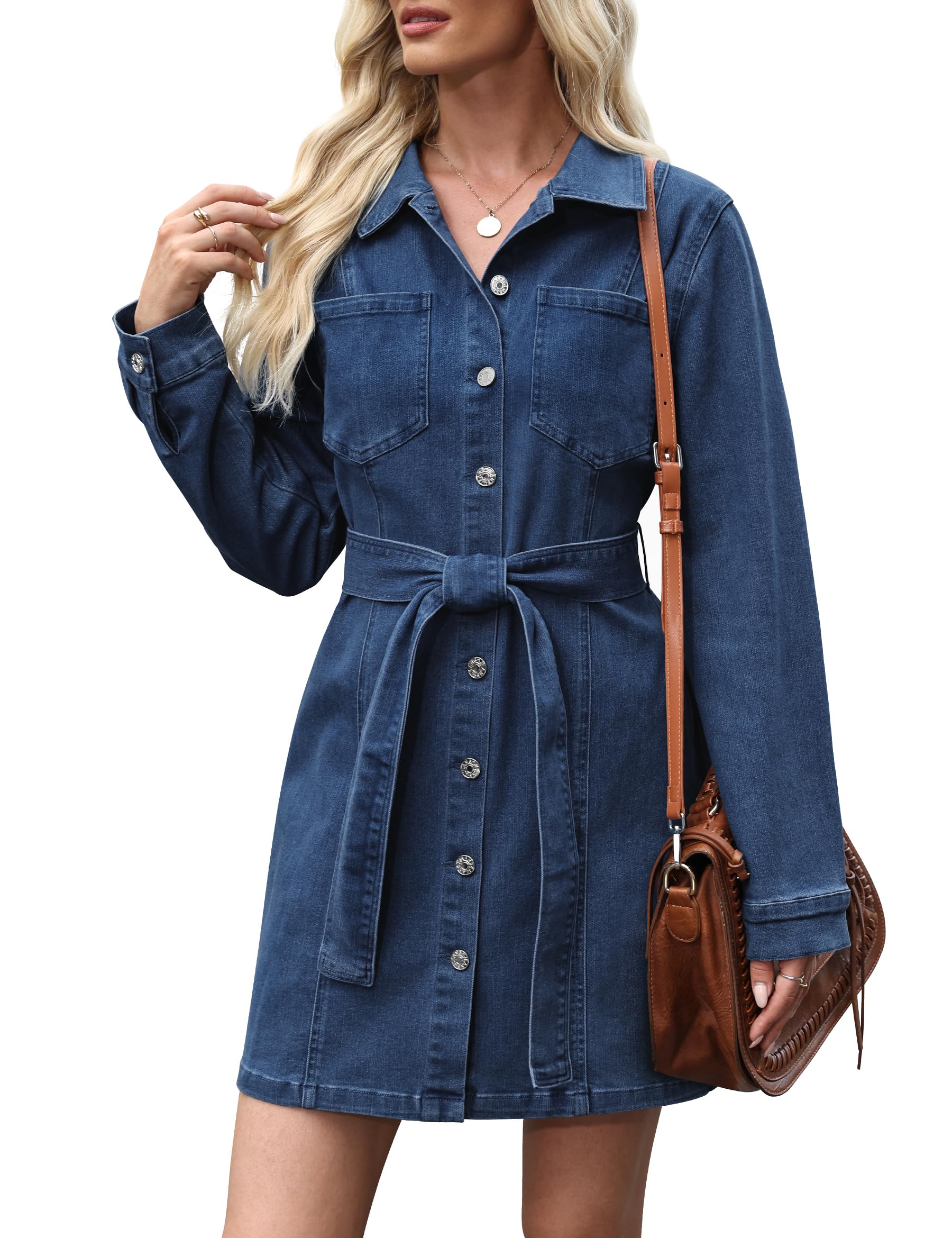 EMMIOLA Women's 2026 Western Cowgirl Short Sleeve Denim Shirt Dress with Pockets