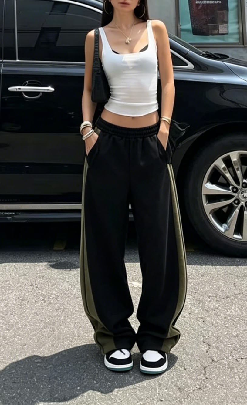 EMMIOLA 2026 Y2K High Waist Barrel Wide Leg Baggy Lounge Pants with Pockets