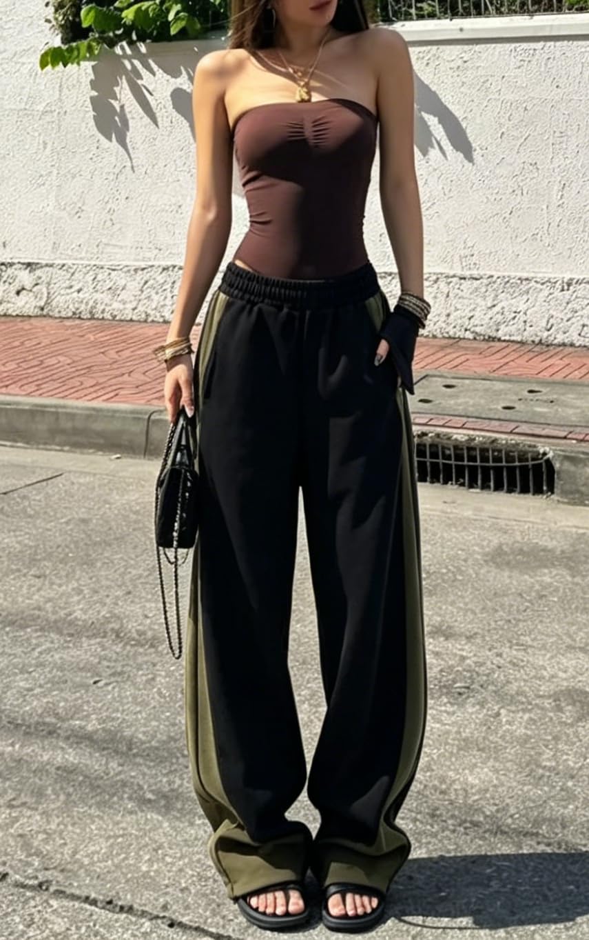 EMMIOLA 2026 Y2K High Waist Barrel Wide Leg Baggy Lounge Pants with Pockets