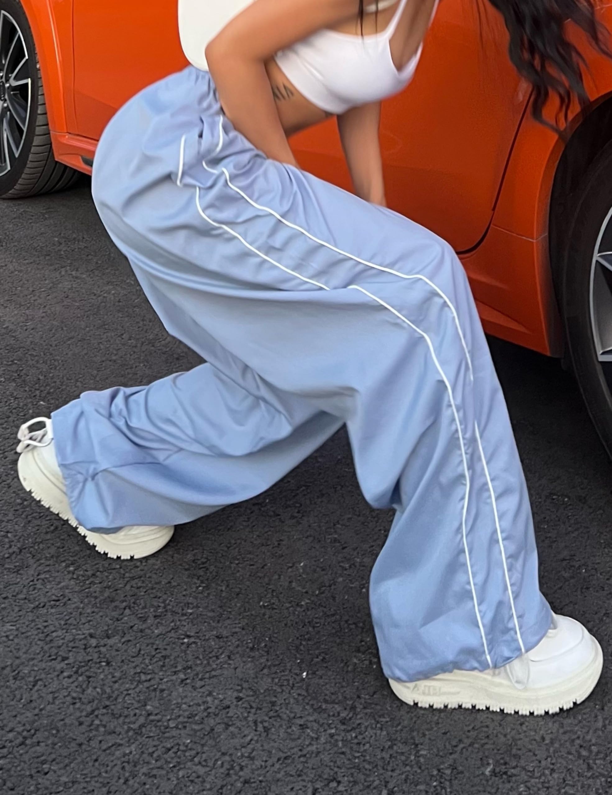 EMMIOLA Women's Y2K Parachute Pants Elastic Waist Wide Leg Baggy Streetwear