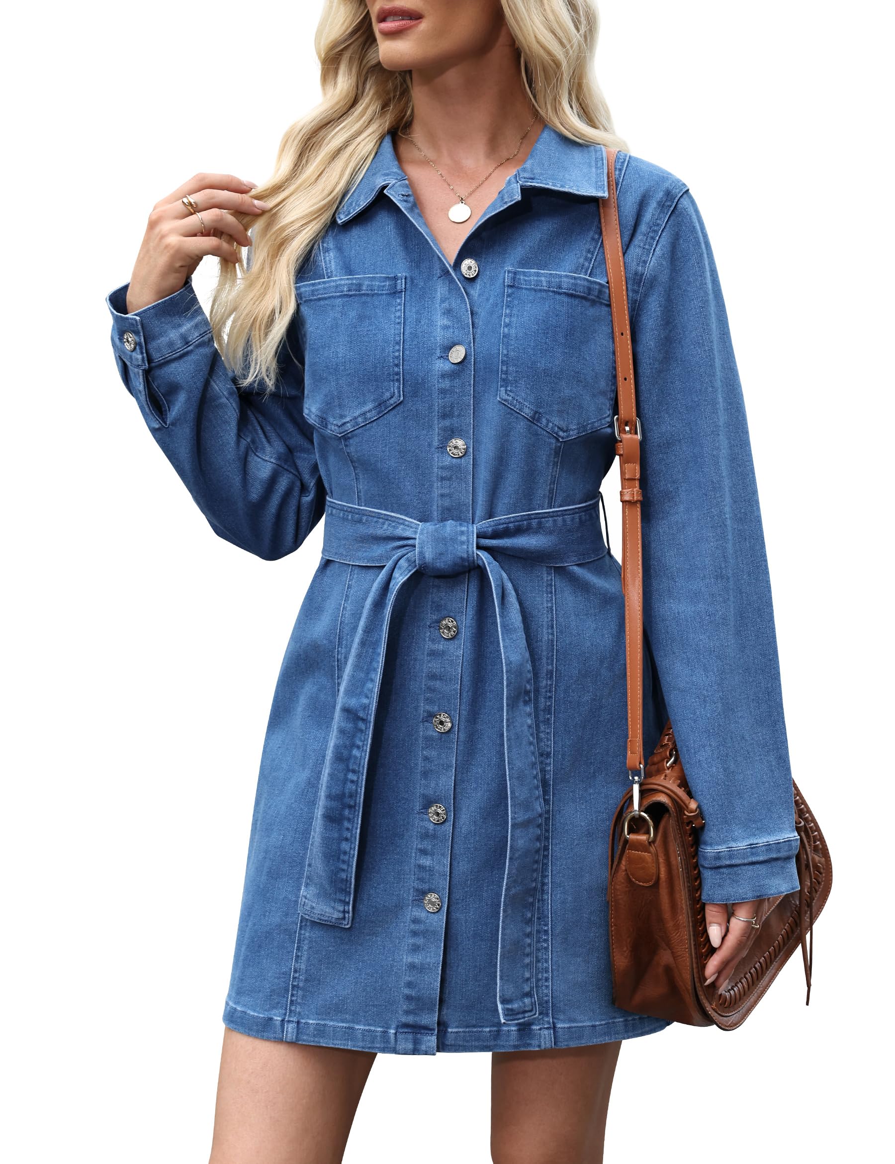 EMMIOLA Women's 2026 Western Cowgirl Short Sleeve Denim Shirt Dress with Pockets