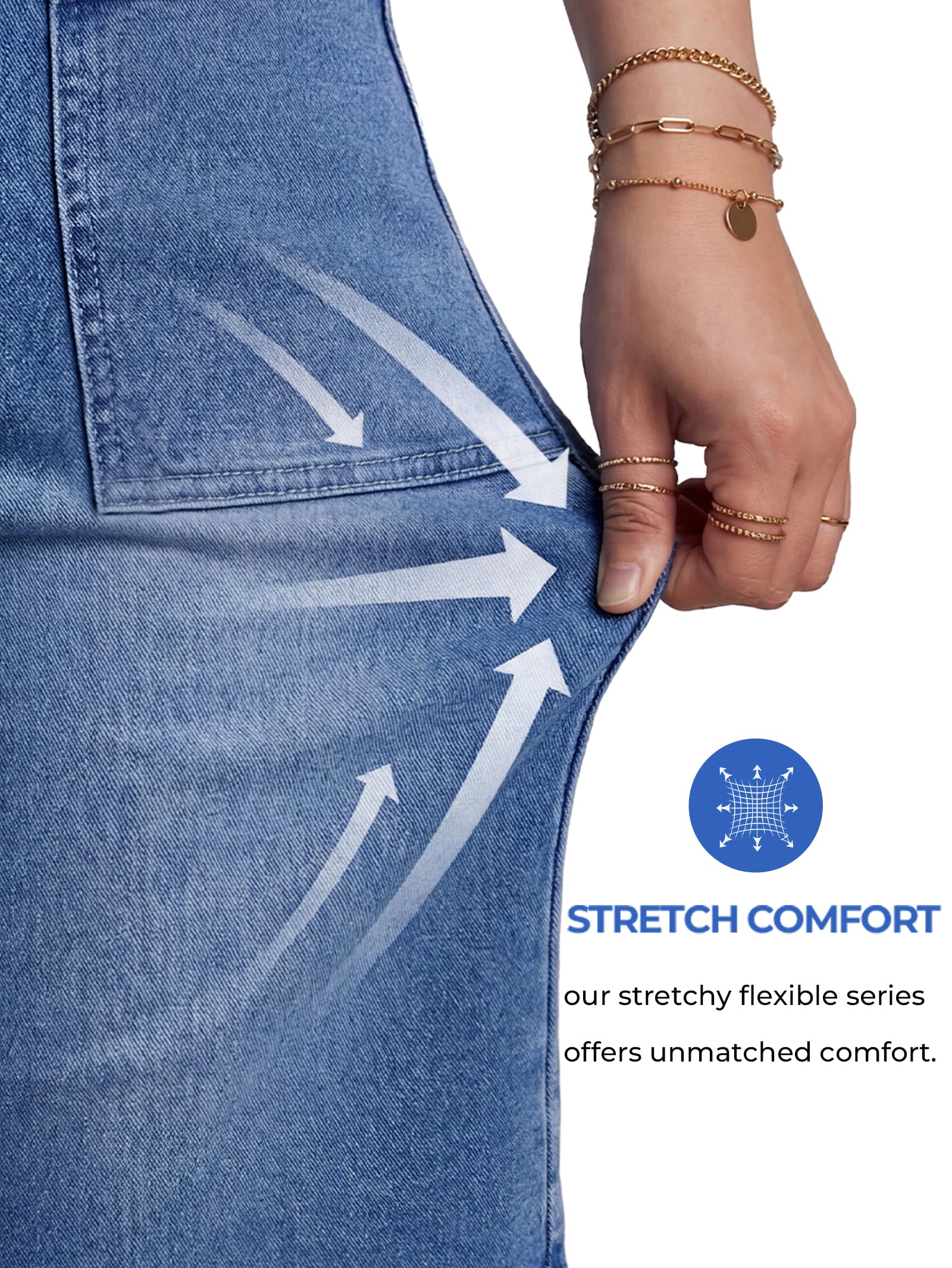 EMMIOLA Mid Waist Stretch Wide Leg Baggy Denim Jeans With Pockets