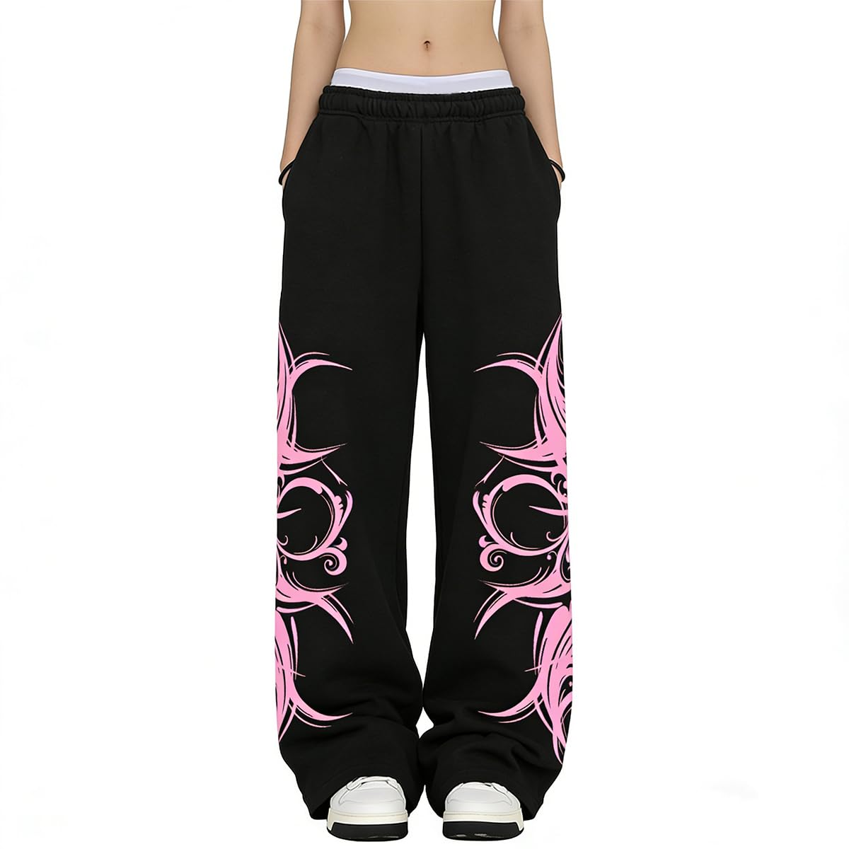 EMMIOLA Women Y2K Star Print Loose Wide Leg Harajuku Streetwear Pants