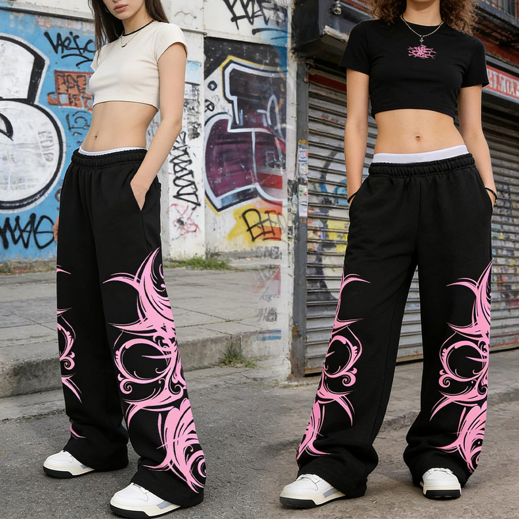 EMMIOLA Women Y2K Star Print Loose Wide Leg Harajuku Streetwear Pants