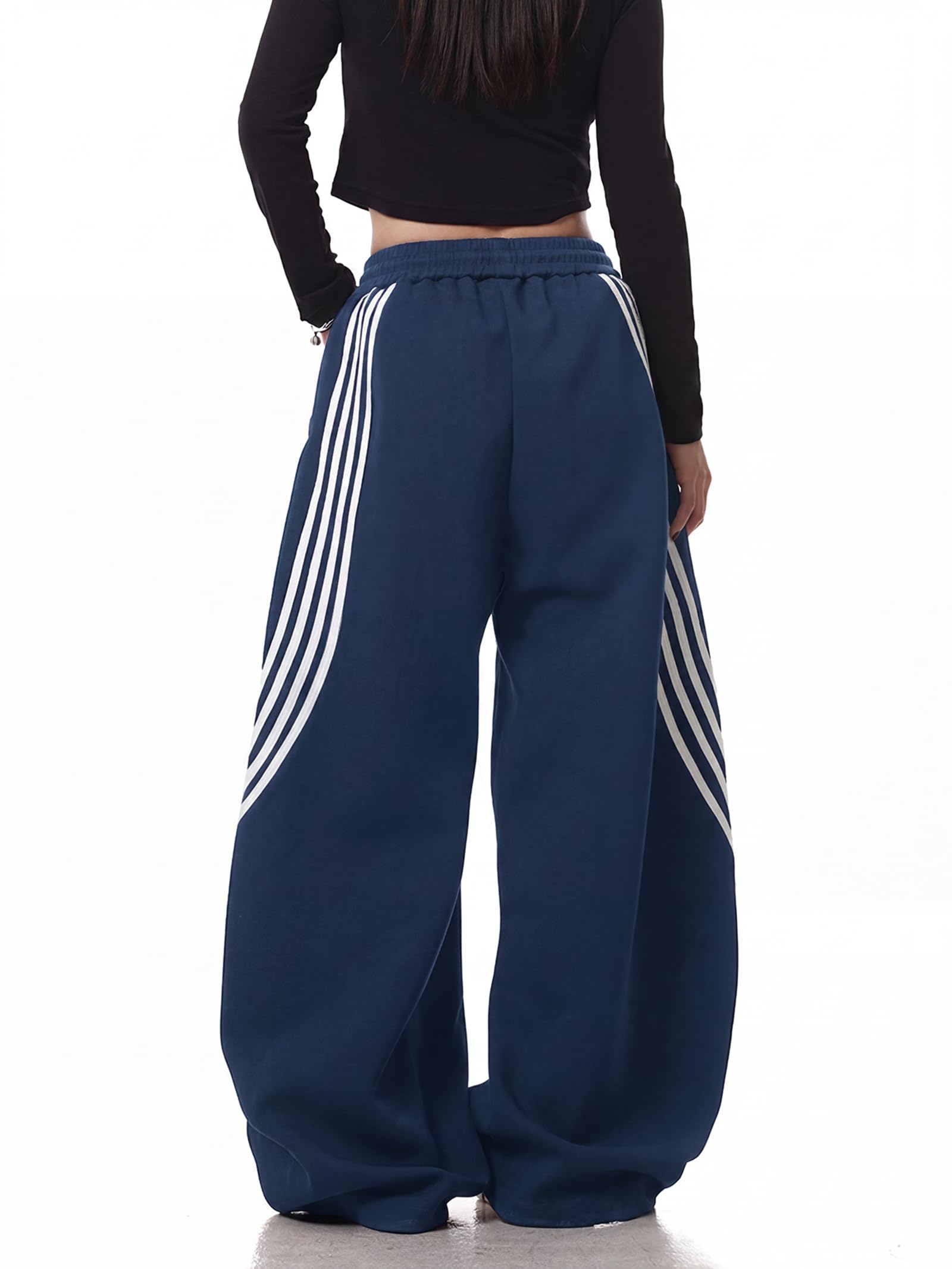 EMMIOLA Y2K Striped Barrel Baggy Sweatpants High Waist Wide Leg Drawstring Joggers