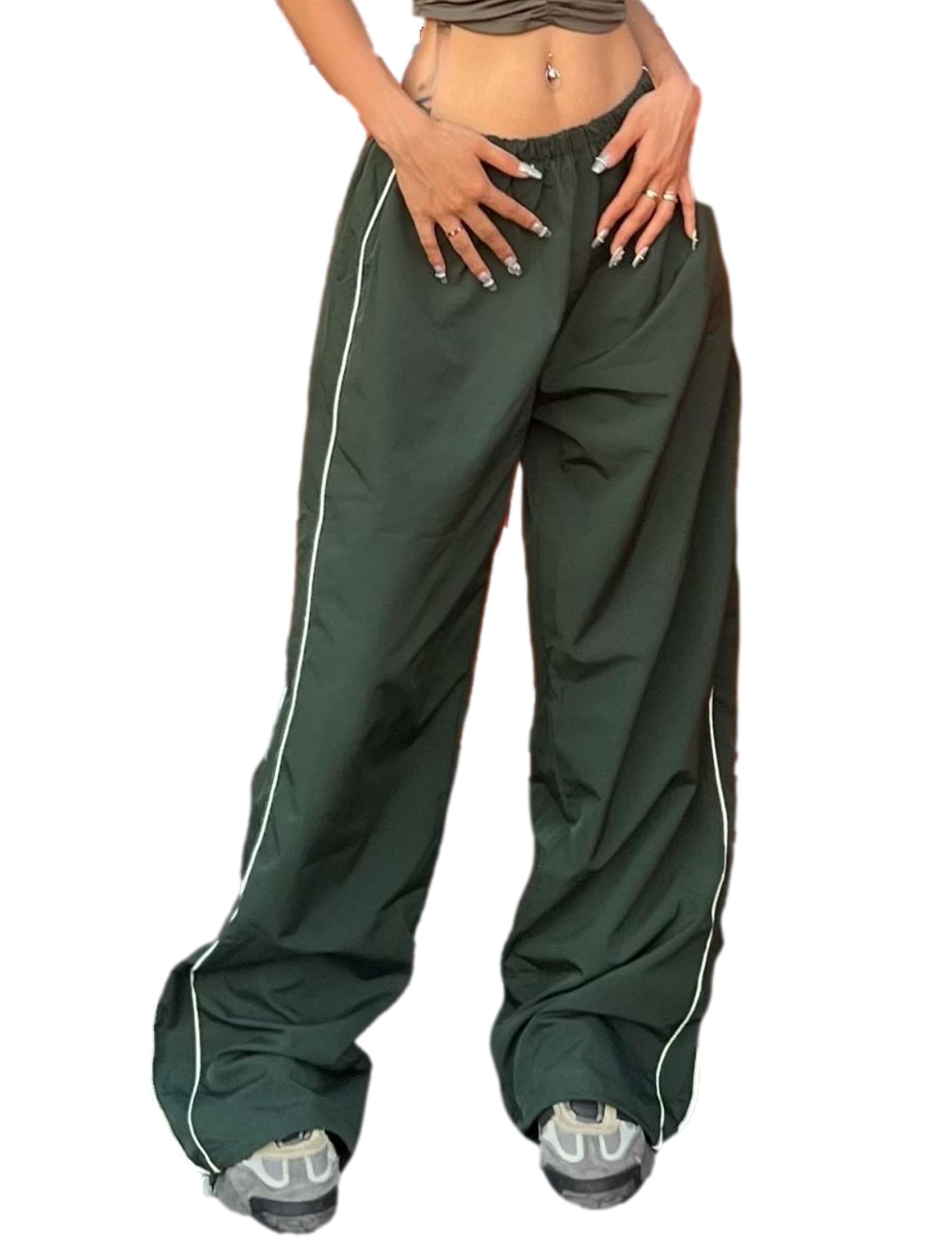 EMMIOLA Women's Y2K Parachute Pants Elastic Waist Wide Leg Baggy Streetwear
