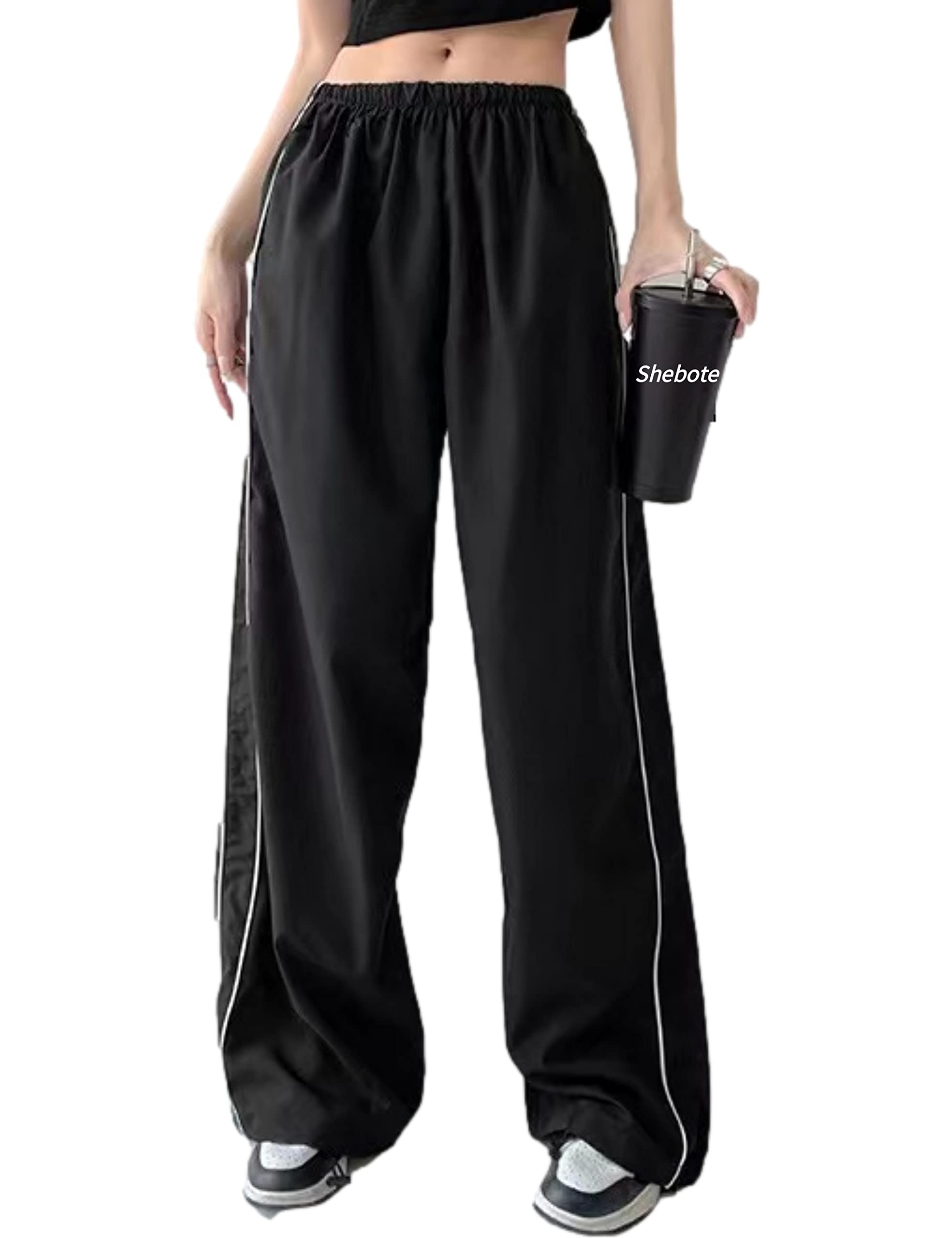 EMMIOLA Women's Y2K Parachute Pants Elastic Waist Wide Leg Baggy Streetwear