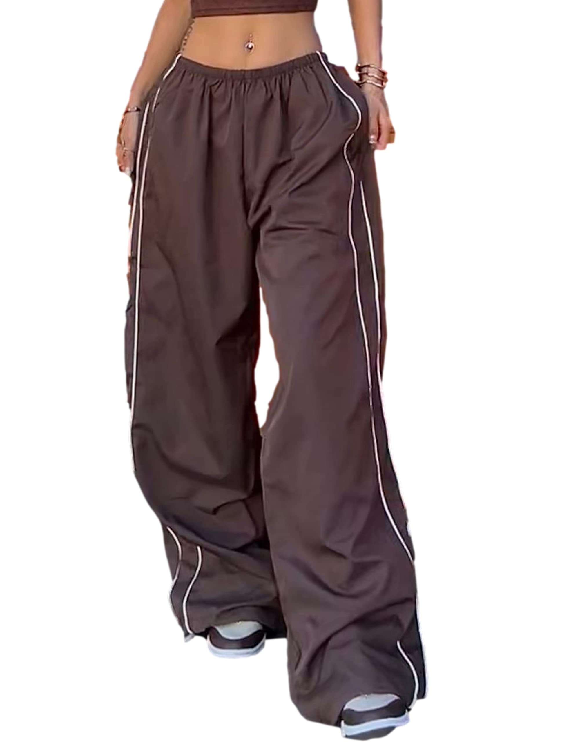 EMMIOLA Women's Y2K Parachute Pants Elastic Waist Wide Leg Baggy Streetwear