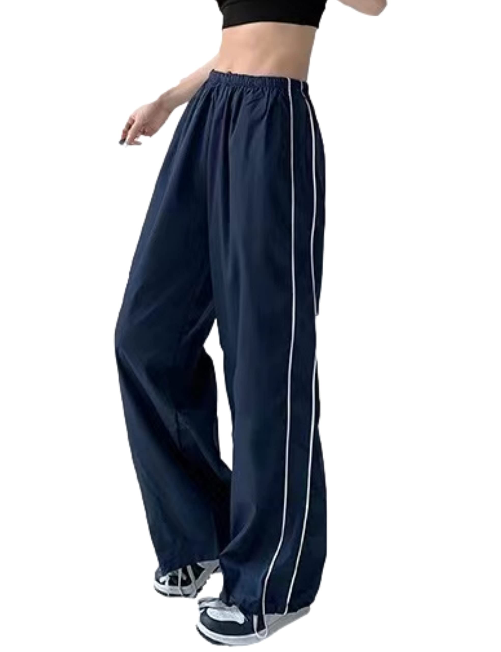 EMMIOLA Women's Y2K Parachute Pants Elastic Waist Wide Leg Baggy Streetwear
