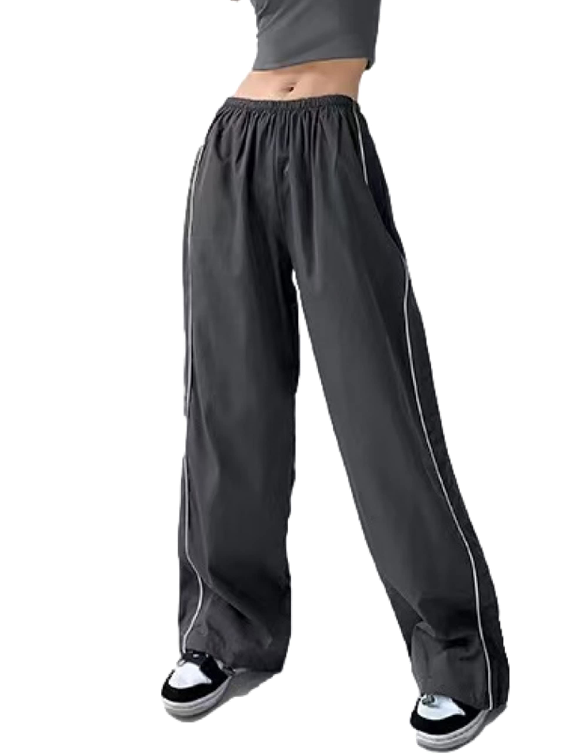 EMMIOLA Women's Y2K Parachute Pants Elastic Waist Wide Leg Baggy Streetwear