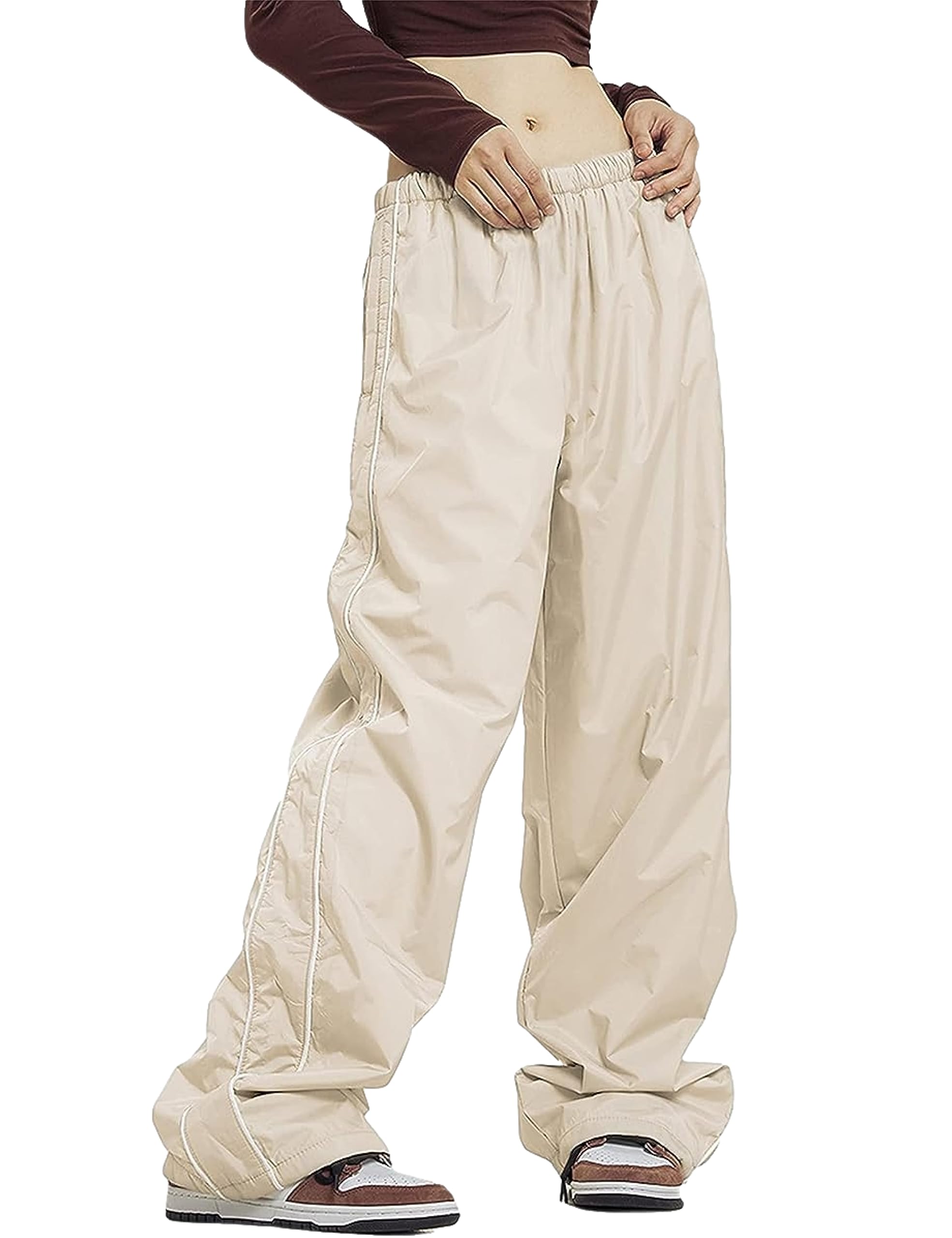 EMMIOLA Women's Y2K Parachute Pants Elastic Waist Wide Leg Baggy Streetwear
