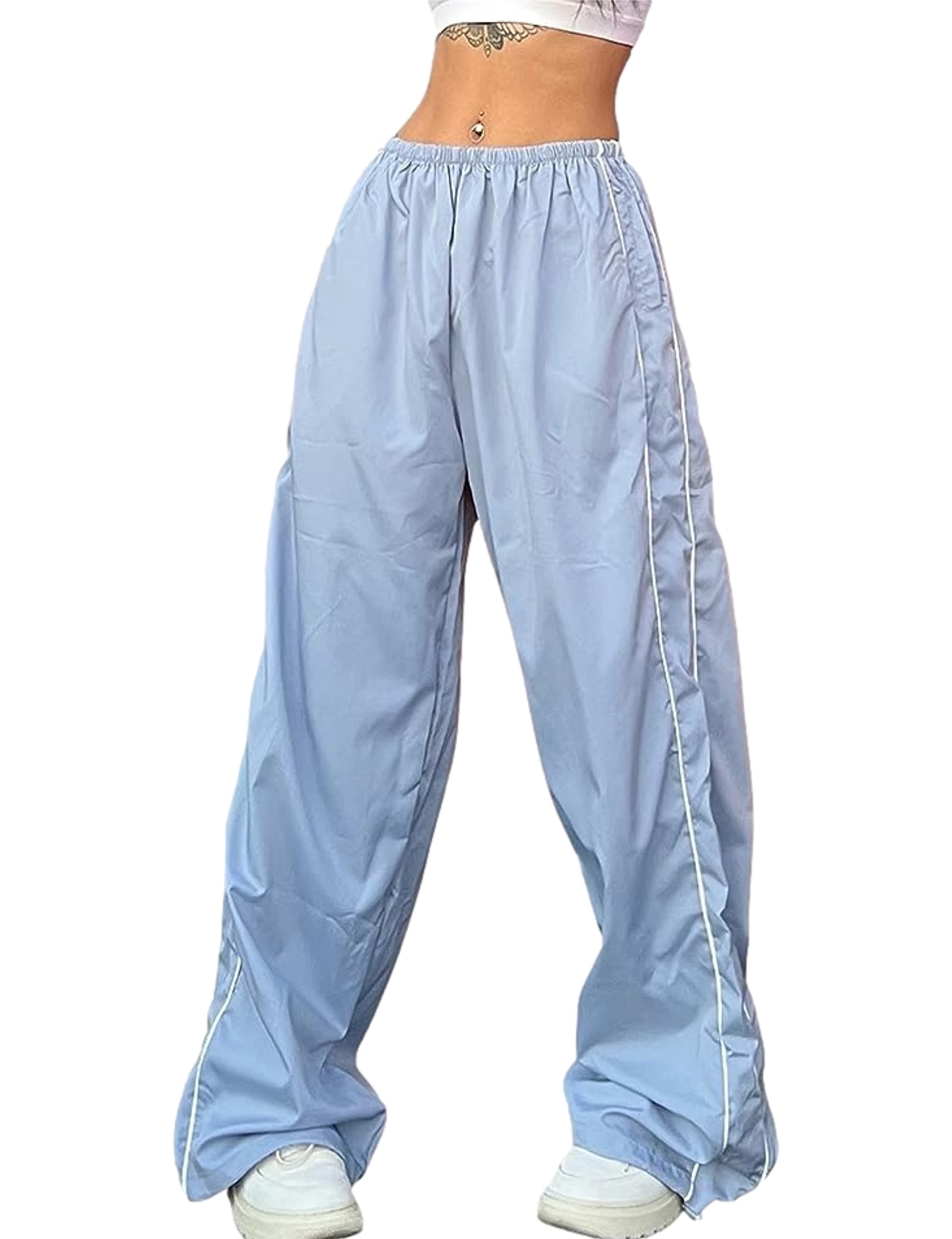 EMMIOLA Women's Y2K Parachute Pants Elastic Waist Wide Leg Baggy Streetwear