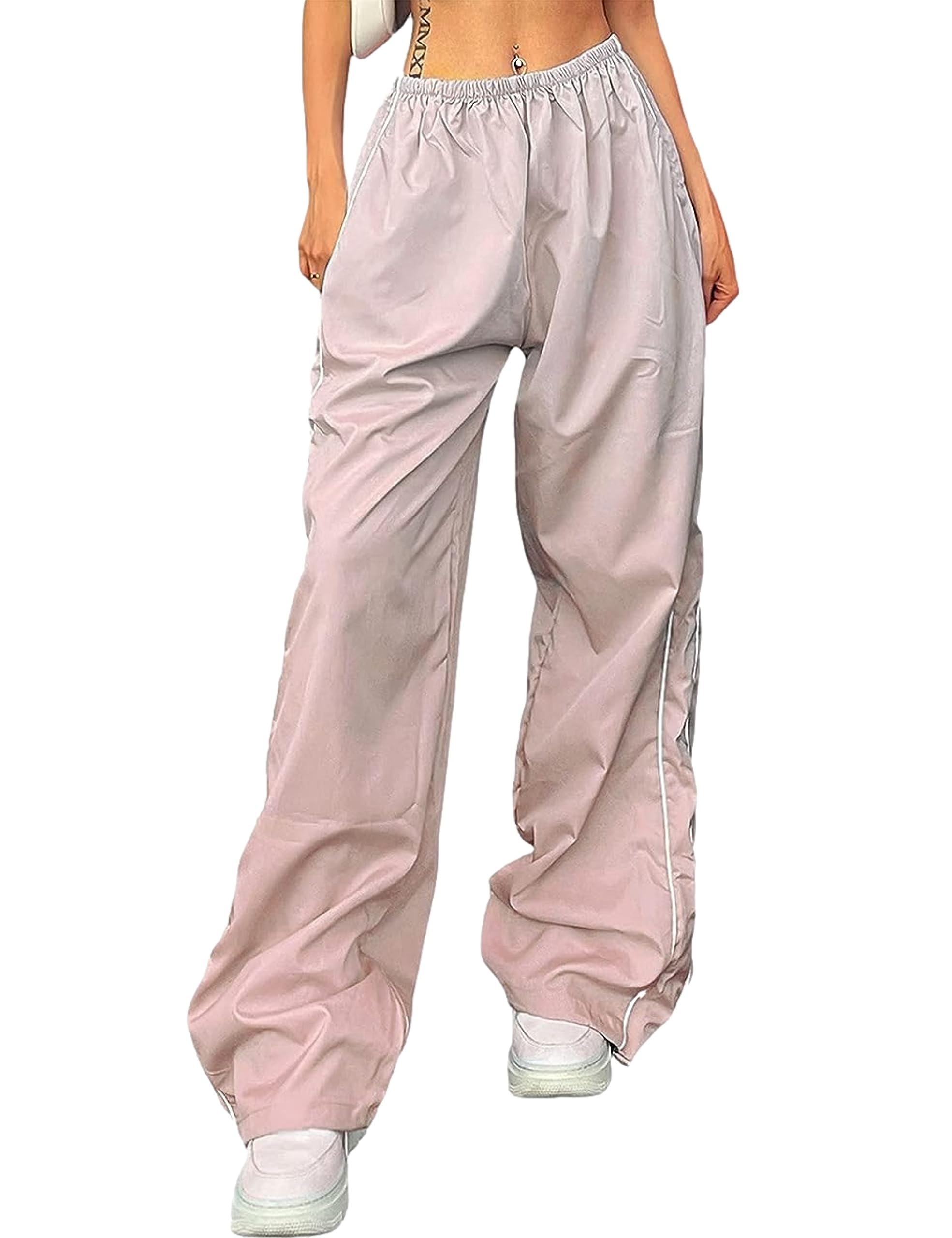 EMMIOLA Women's Y2K Parachute Pants Elastic Waist Wide Leg Baggy Streetwear