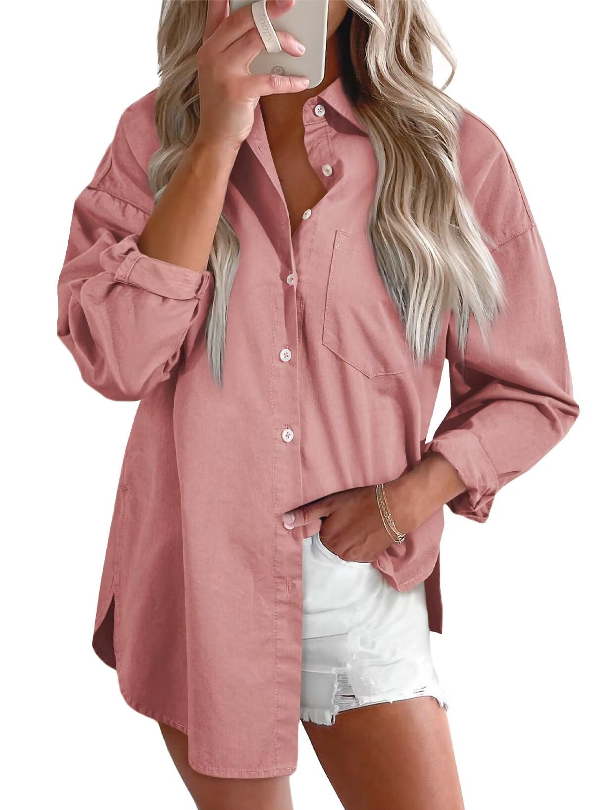 EMMIOLA Women's V Neck Button Down Denim Blouse Casual Tops